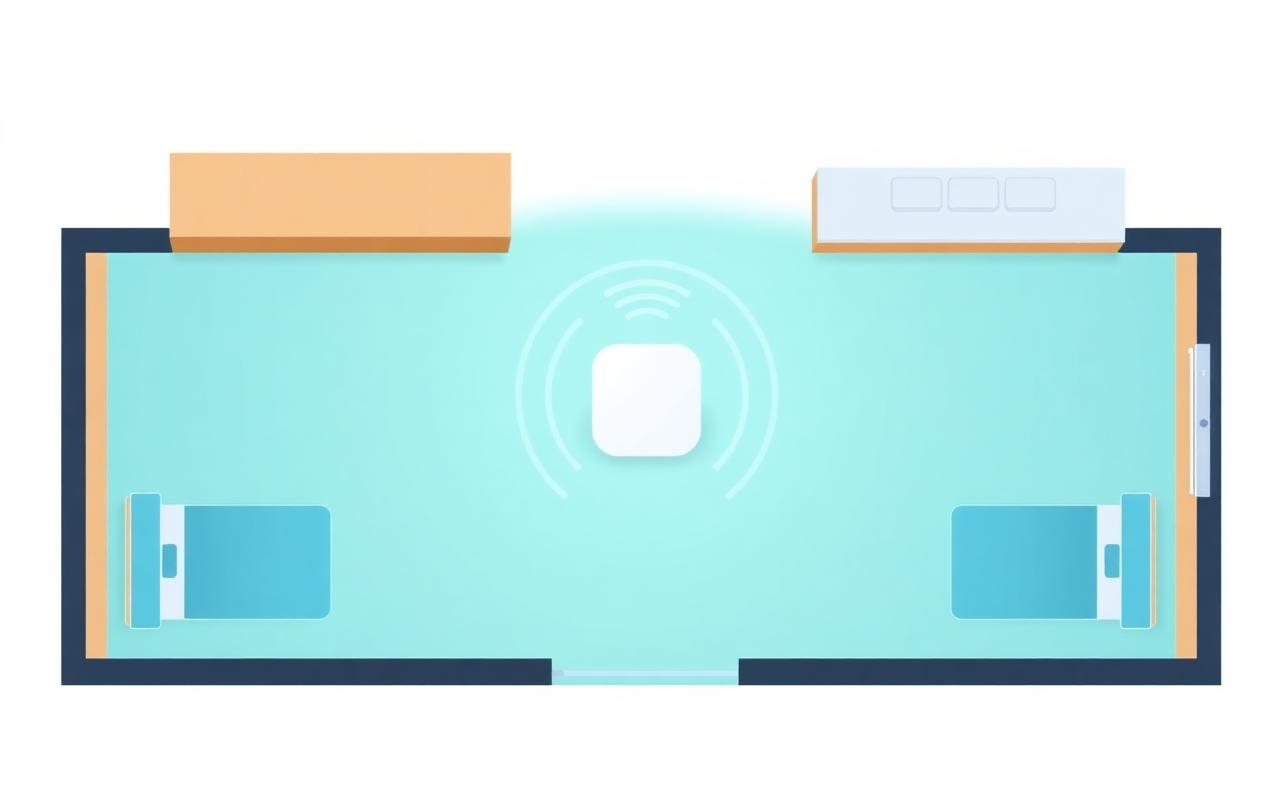 Top-down floor plan showing optimal Orbi router and satellite placement